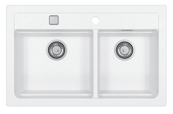 ATROX 50 kol. 11 White Granital 2 compartment sink. with POP-UP 3 1/2 siphon"