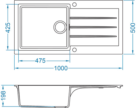 CADIT 50 kol. 91 CZARNY (1000x500) zlew Granital 1 kom. z syfonem POP-UP 3 1/2"