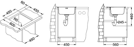 BASIC 140 SAT fi 114 45.6x46.5 1K inset sink + stopper drain with trap