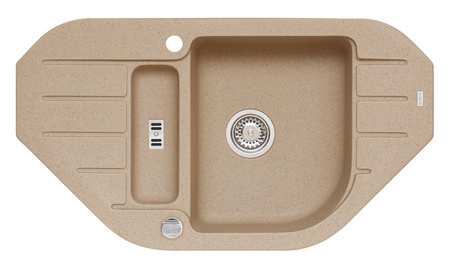 vNIAGARA 60 kol. 55 beige (90x50) Granital corner sink 1.5kom. with POP-UP siphon