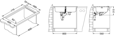 LINE MAXIM 90 SAT FS 790x500 2K POP-UP zlew wpuszczany z syfonem pop up