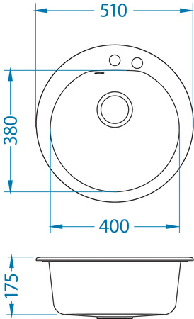 NIAGARA 10 kol. 55 beż (Ø 51) Granital zlew 1kom. z syfonem POP-UP
