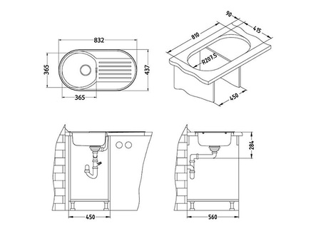 FORM 40 SAT 83,2x43,7 1K zlew wpuszczany + odpływ zatyczkowy z syfonem