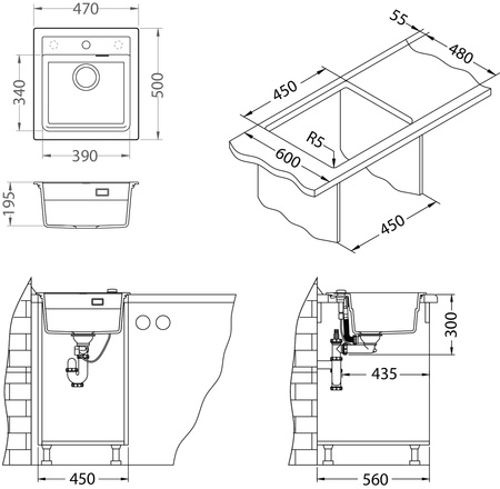 ATROX 20 BLACK EDITION kol. 91 BLACK Granital 1 compartment sink. with manual siphon 3 1/2" - SIPHON BLACK
