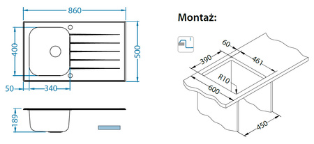 GLASSIX 10 POP-UP 3 1/2 860X500mm satyna - czarny