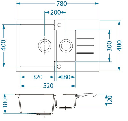 ROCK 70 kol. 22 sand (78x48) Granital 1.5kom sink. with POP-UP siphon