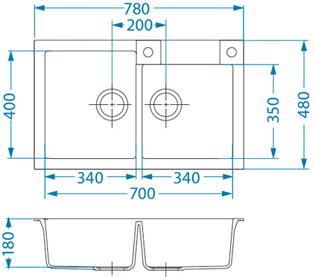 ROCK 90 kol. 05 twilight (78x48) Granital 2kom sink. with POP-UP siphon