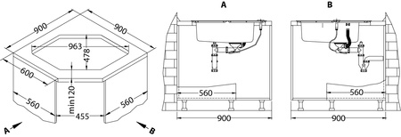 PRAKTIK 130 SAT 98,5x50 1K zlew wpuszczany, odpływ POP-UP z syfonem