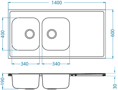 CLASSIC Pro 110 SAT 140x60 1K zlew nakładany z ociekaczem i syfonem