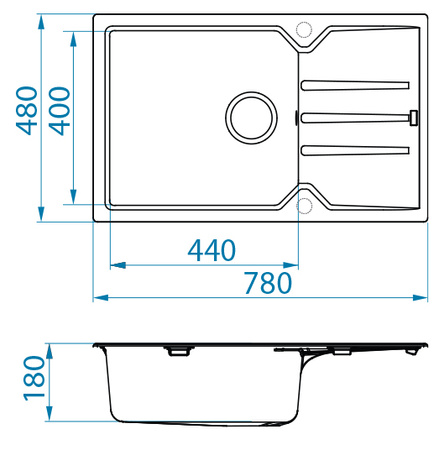 Record 40 kol.91 black (78x48) Granital sink with manual siphon