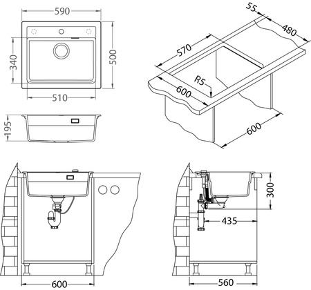 ATROX 30 col. 22 PIASEK Granital sink 1 compartment. with POP-UP 3 1/2 siphon"