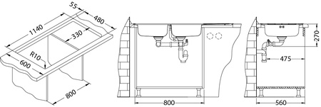 LINE 100 NAT Standard 116x50 2k inset sink with plug drain fi114 with trap