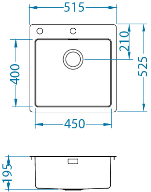 Monarch PURE 30 GOLD QC steel sink 515x525mm Quick Close drain