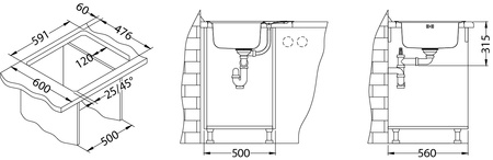 LINE MAXIM 60 SAT 615x500 1 k. inset sink with pop up siphon