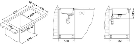 LINE MAXIM 20 SAT 860x500 drop-in sink with pop up siphon