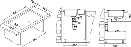 ROCK 80 kol. 02 pebble (59.5x47.5) Granital+ 1.5kom sink. with POP-UP siphon