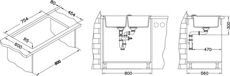 ROCK 90 kol. 11 white (78x48) Granital 2kom sink. with POP-UP siphon