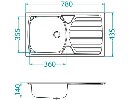 BASIC 170 LEN 78x43.5 1K inset sink + stopper drain with trap