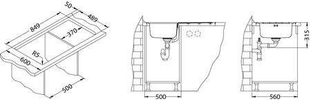 LINE MAXIM 20 SAT FS 865 x505 zlew wpuszczany z syfonem pop up