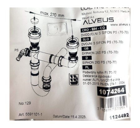 SYFON fi 70 podwójny bez przelewu