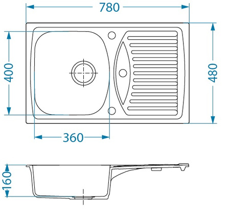 Record 30 kol.91 czarny (78x48) zlew Granital z syfonem POP-UP