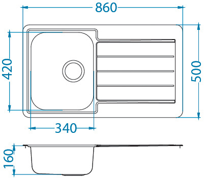 LINE 20 SAT Standard 86x50 1k drop-in sink with plug drain fi114 with siphon