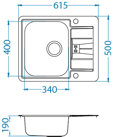 LINE MAXIM 60 SAT 615x500 1 k. inset sink with pop up siphon