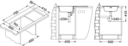 BASIC 170 LEN fi 114 78x43.5 1K inset sink with trap