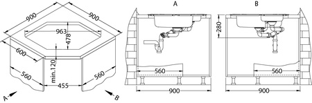 LINE 40 SAT 90-098x50 1 drop-in sink + siphon