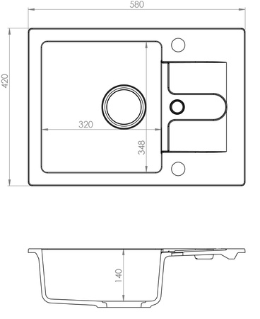 CANCAN 30 kol. 91 czarny (42x58) zlew Granital z syfonem POP-UP