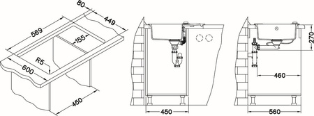 ROCK 30 kol. 81 concrete (59.5x47.5) Granital 1kom sink. with POP-UP siphon