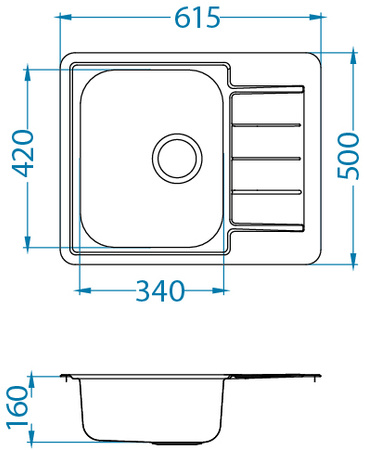 LINE 110 LEN inset sink with plug drain fi114 with siphon