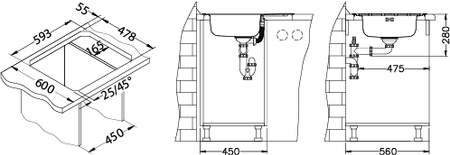 ZOOM 10 LEN 61.5x50 1K inset sink + stopper drain with siphon