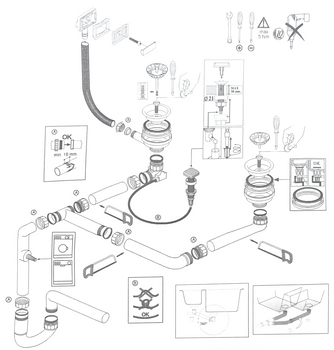 SYFON podwójny, z przelewem kwadratowym, POP-UP Cadit 70, Atrox 50