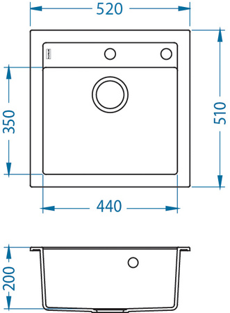 FORMIC 20 colors. 04 steel (52x51) Granital+ 1kom sink. with POP-UP siphon