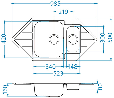 LINE 40 SAT 90-098x50 1 drop-in sink + siphon