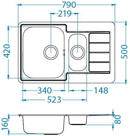 LINE 70 LEN 79x50 1 1/2K inset sink + trap