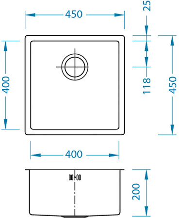 Monarch QUADRIX 30 MIEDŹ zlewozmywak stalowy 450x450mm