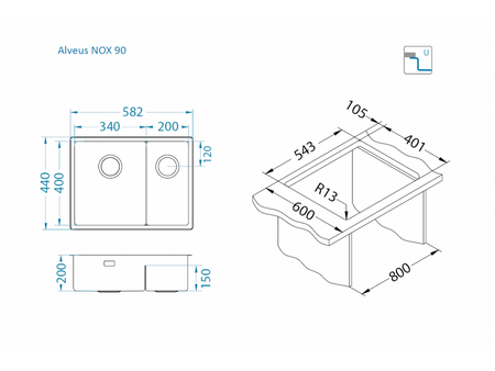 Nox 90 FS/U Satyna komory podwieszane 2K-Prawy
