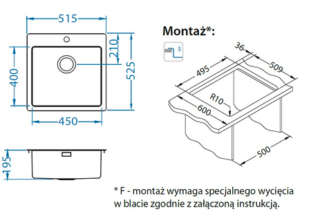 PURE 30 SAT QC 510 x 520 mm + syfon Quick Close