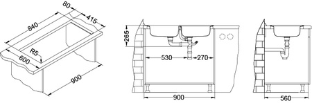 BASIC 70 SAT 86x43.5 2K inset sink + stopper drain with trap