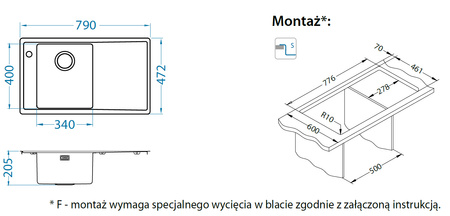 STRICTO 10 SAT QC P 790x472 zlew wpuszczany F/S + syfon Quick Close