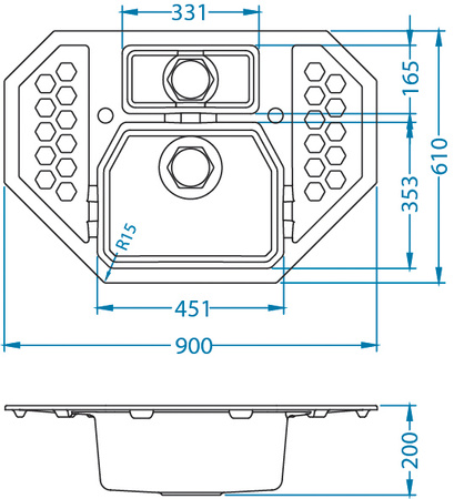 SENSUAL 60 kol. 11 biały (90x61) zlewl Granital+ narożny 1,5kom. z syfonem POP-UP