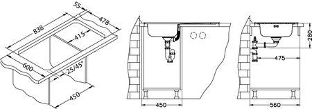 ZOOM 30 LEN 86x50 1K inset sink + stopper drain with trap