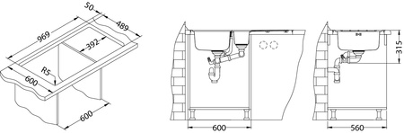 LINE MAXIM 10 SAT FS 985x505 drop-in sink with pop up siphon