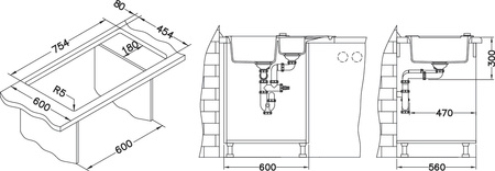 ROCK 70 kol. 91 black (78x48) Granital 1.5kom sink. with POP-UP siphon