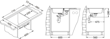 LINE MAXIM 70 SAT 790x500 1 1/2K POP-UP inset sink with pop up trap