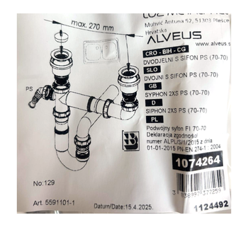 SYFON fi 70 podwójny bez przelewu