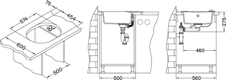 ROLL 40 kol. 91 black (59.5x47.5) Granital 1kom sink. with POP-UP siphon