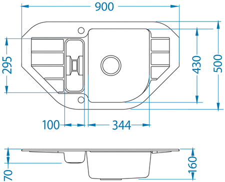 NIAGARA 60 kol. 11 white (90x50) Granital corner sink 1.5kom. with POP-UP siphon